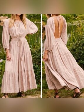Free People Endless Summer Open Back Tiered Maxi Dress SZ Med